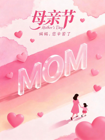 温馨母亲节母女插画海报设计