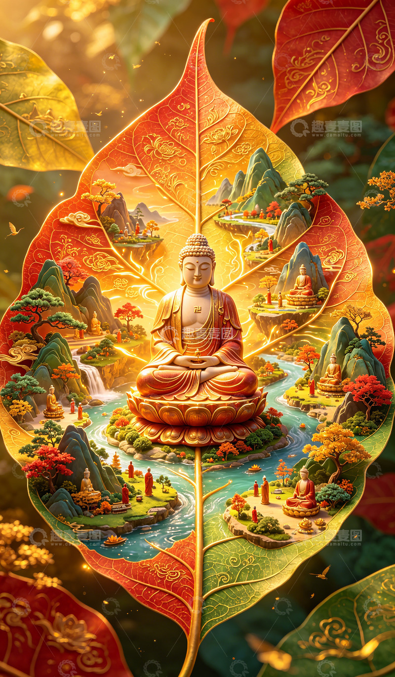 高清大图下载【趣麦麦图】佛光山水叶画艺术