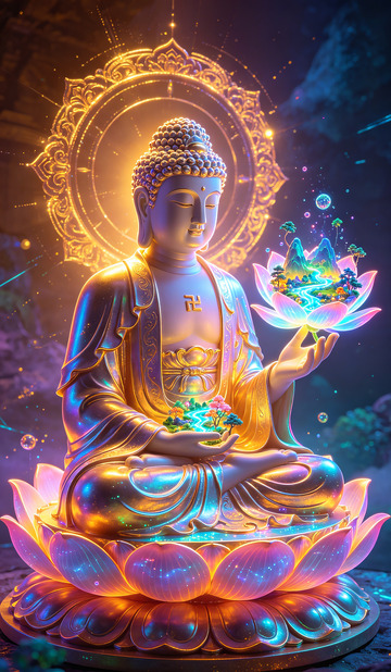 金光佛像莲花座艺术图像