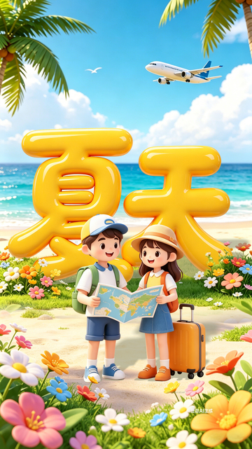 夏日旅行卡通插画