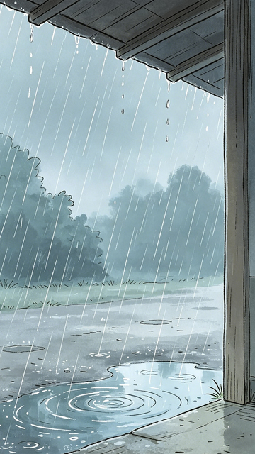 雨中庭院插画