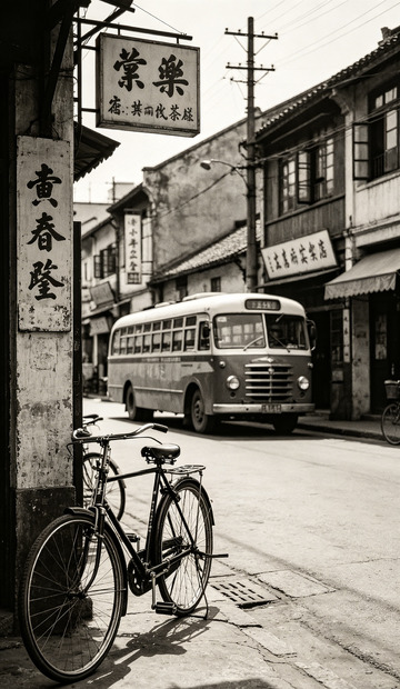 怀旧街景老照片黑白风格