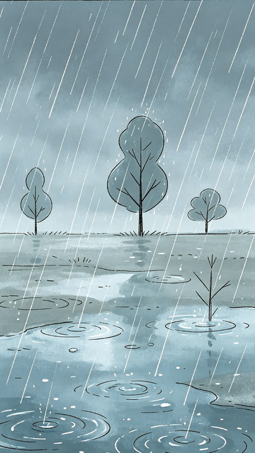 雨中树木水彩画