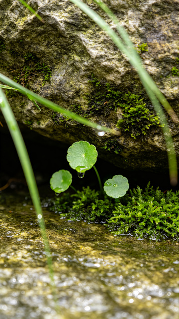 铜钱草和潮湿的水滴