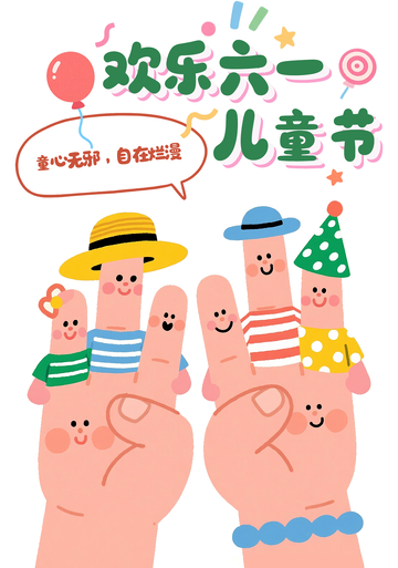 卡通手指儿童节欢乐插画