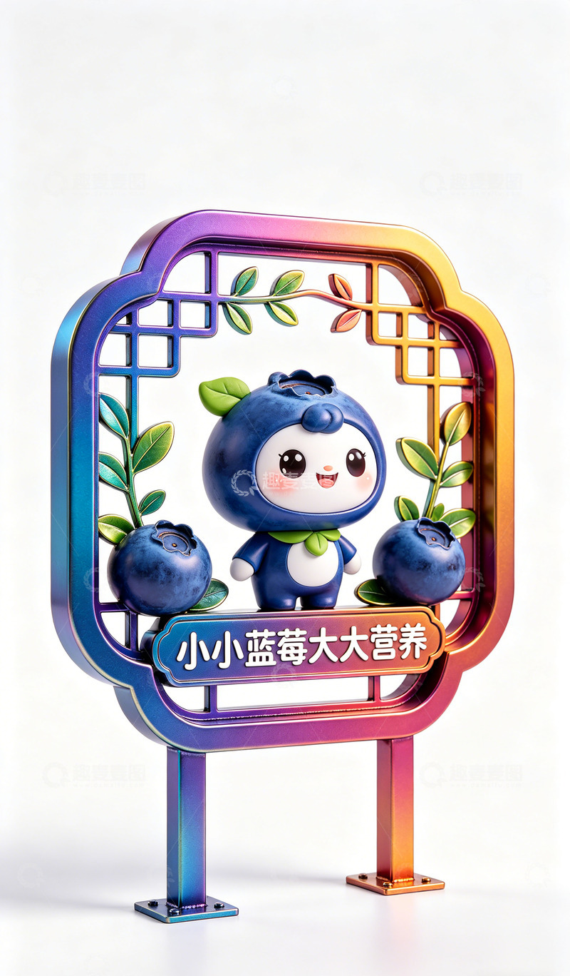 高清大图下载【趣麦麦图】卡通蓝莓营养景观小品标识牌设计