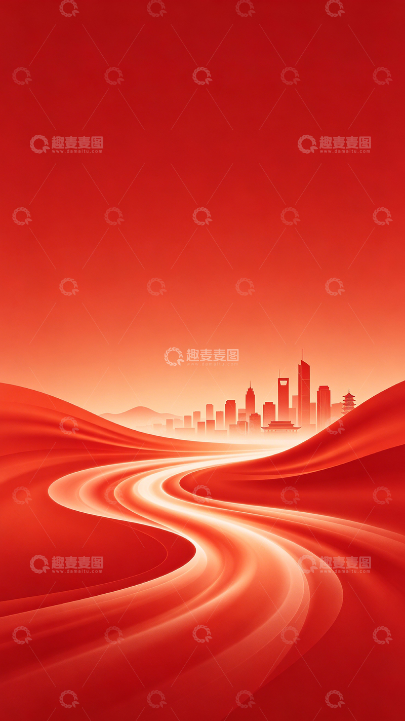 高清大图下载【趣麦麦图】红色沙漠城市剪影艺术画