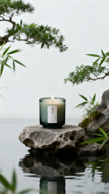 静物摄影蜡烛竹石水景
