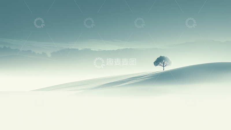 高清大图下载【趣麦麦图】-起伏山丘中的孤独树影