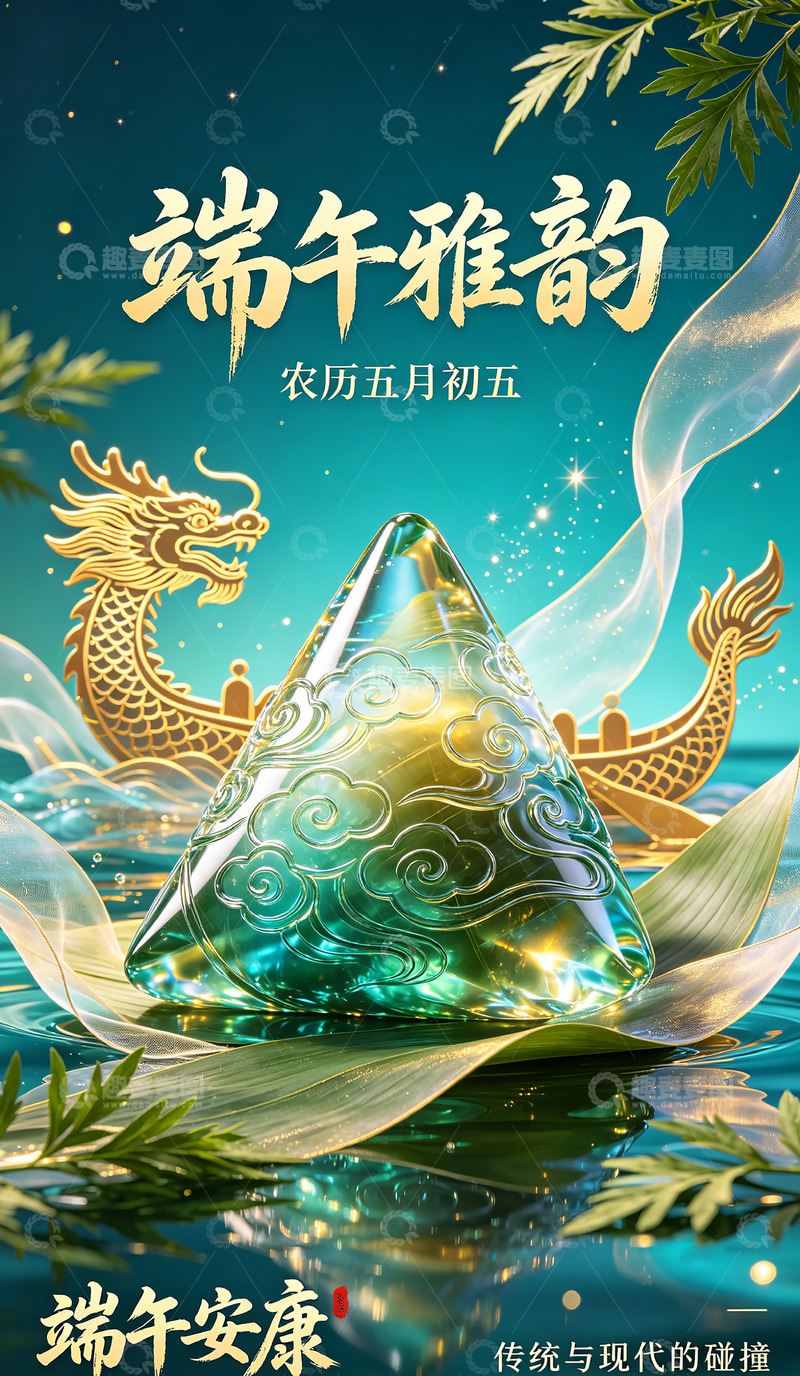 高清大图下载【趣麦麦图】端午雅韵现代艺术海报
