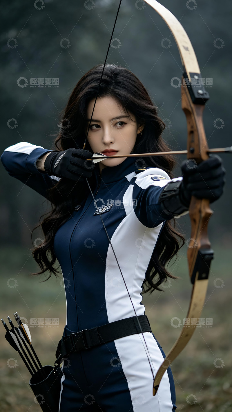高清大图下载【趣麦麦图】户外射箭运动女子摄影1