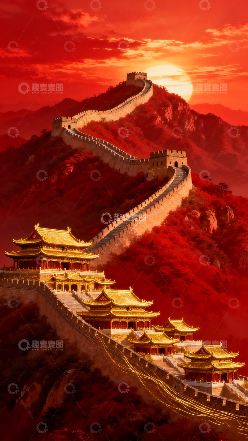 高清大图下载【趣麦麦图】夕阳长城壮丽风光