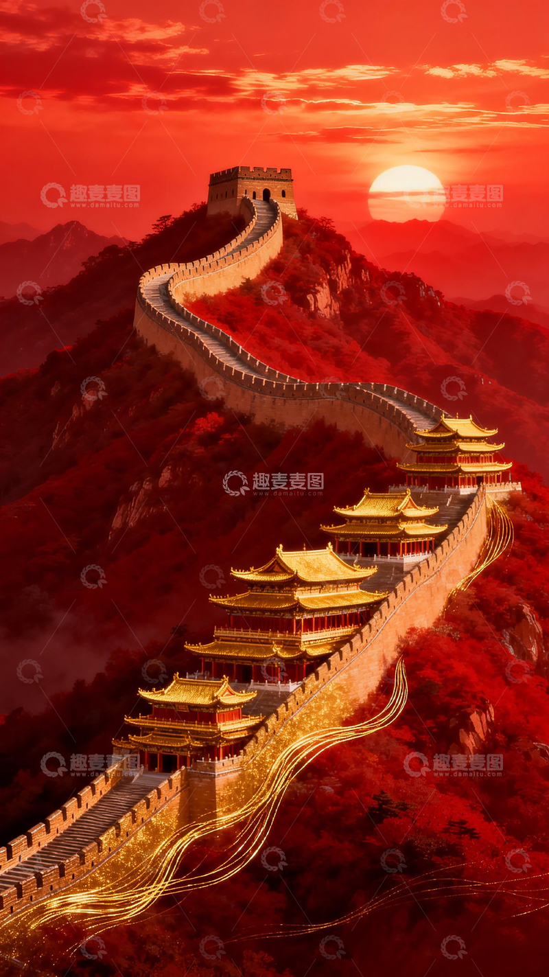 高清大图下载【趣麦麦图】长城落日古风美景