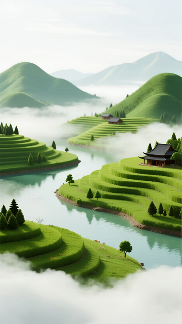 山水田园风光插画