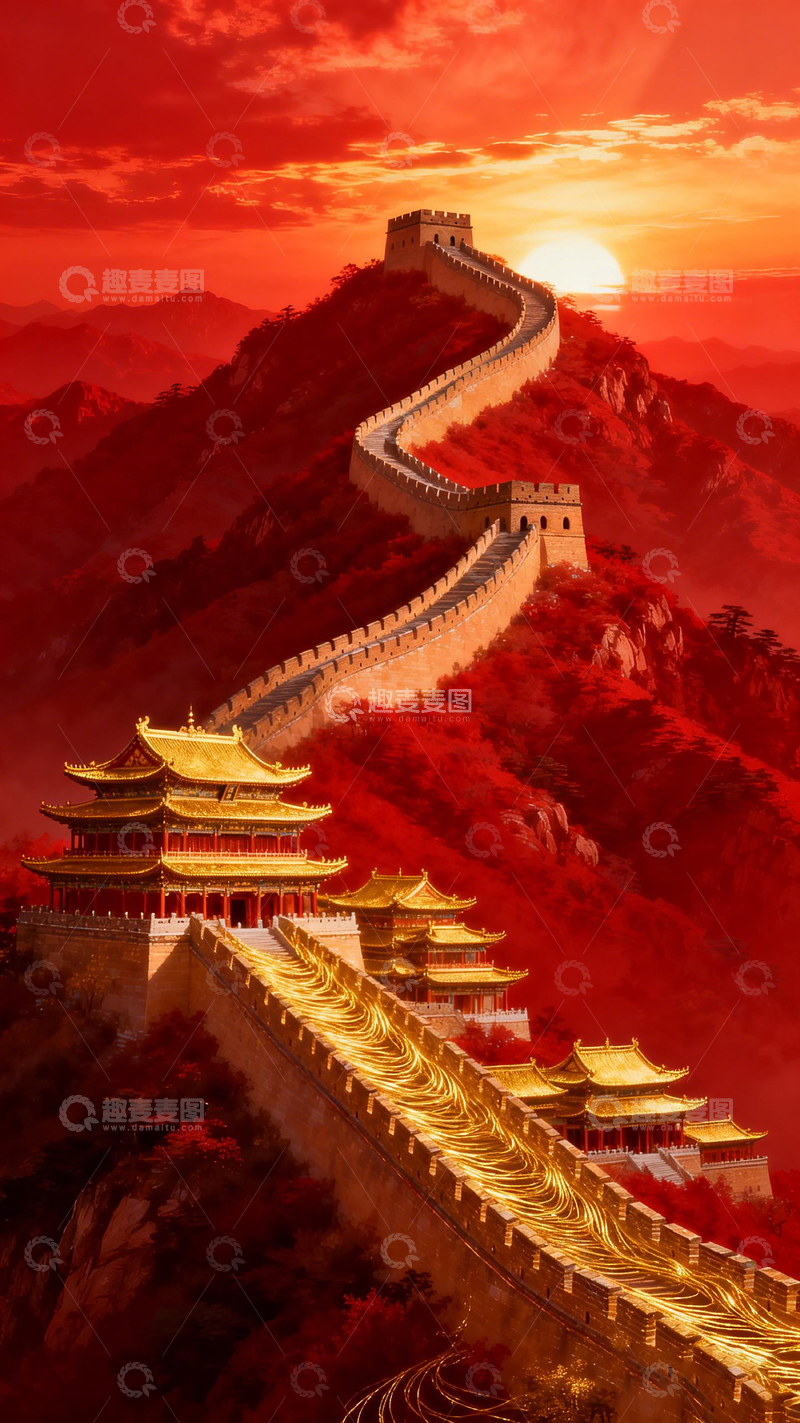 高清大图下载【趣麦麦图】长城落日古风美景