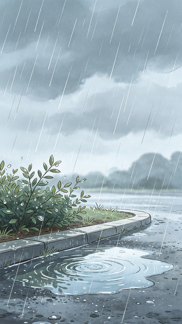 雨中花园手绘场景
