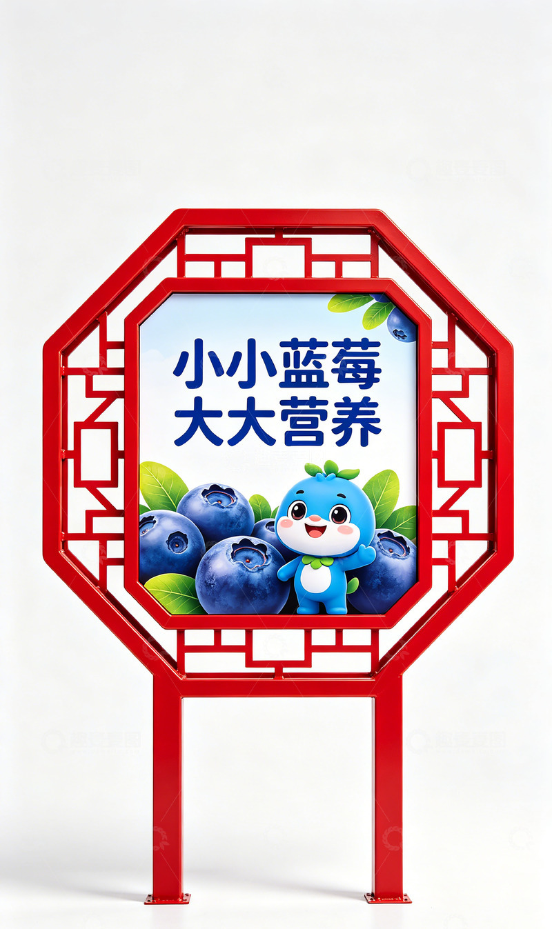 高清大图下载【趣麦麦图】红色框架蓝莓宣传牌景观标识牌设计