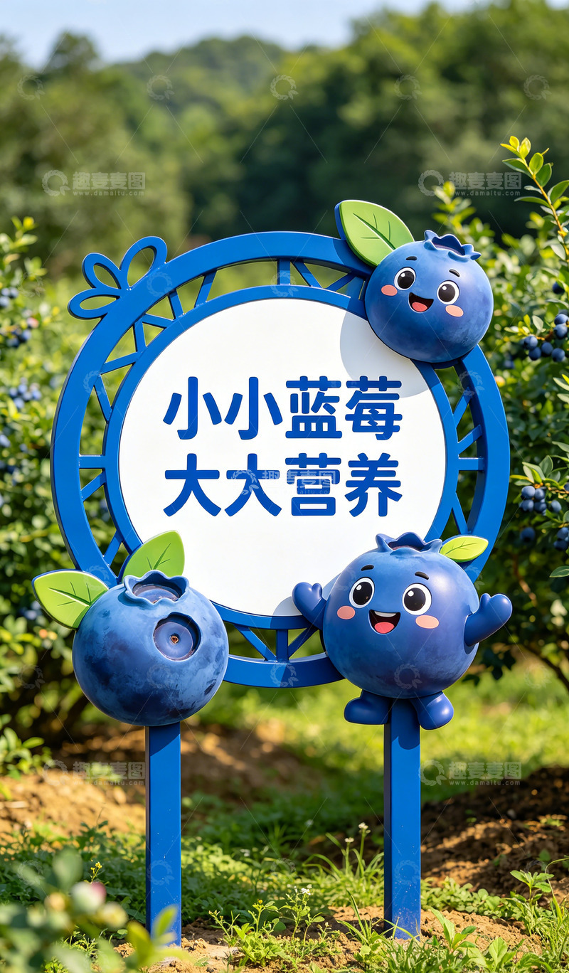 高清大图下载【趣麦麦图】蓝莓园宣传牌卡通设计