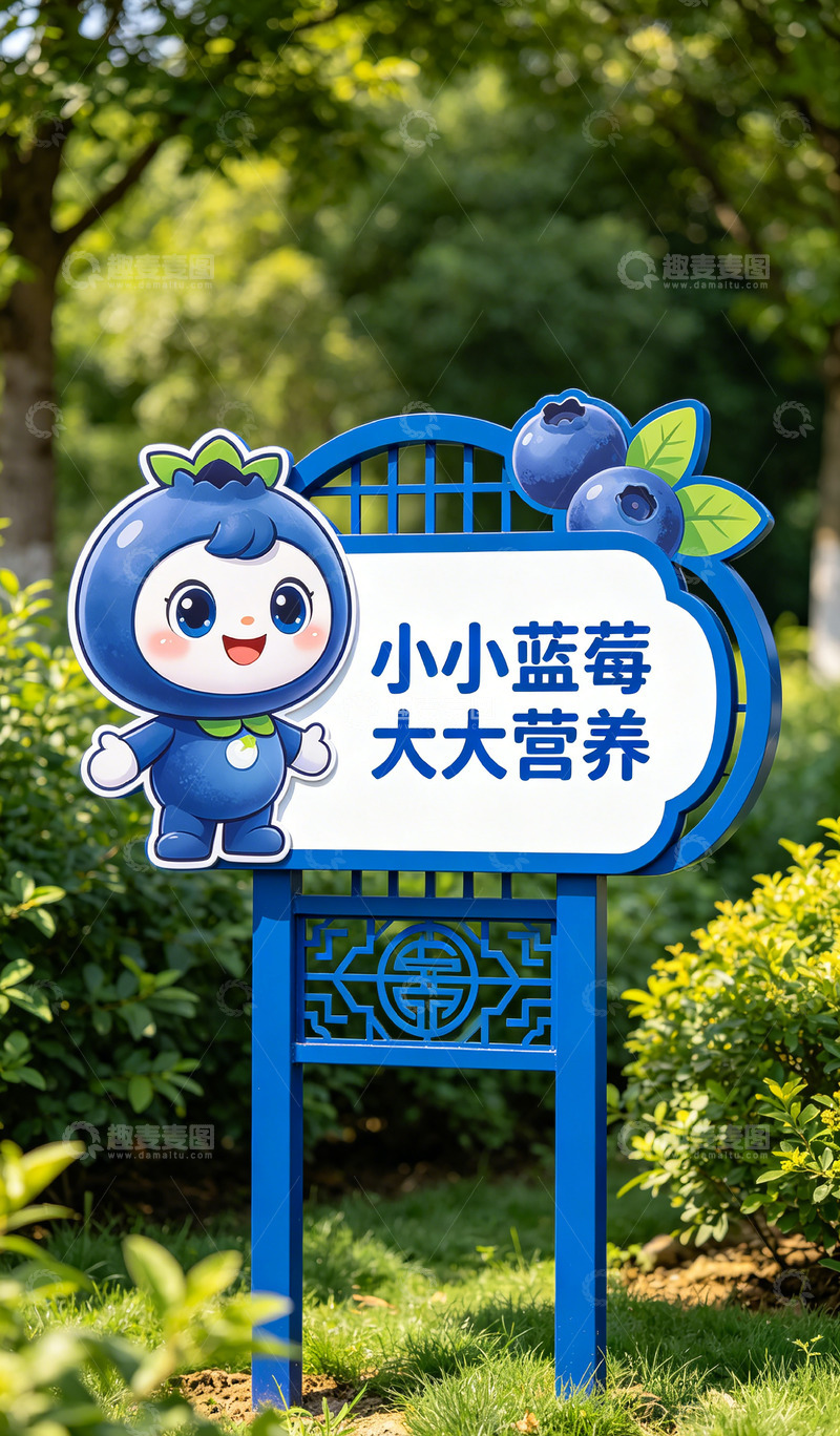 高清大图下载【趣麦麦图】蓝莓卡通宣传牌景观标识牌设计素材
