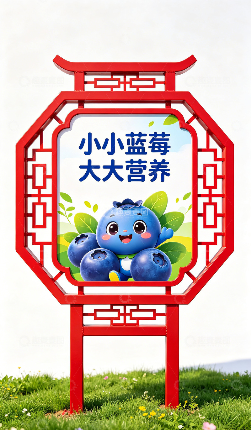 高清大图下载【趣麦麦图】蓝莓卡通宣传牌景观标识牌设计