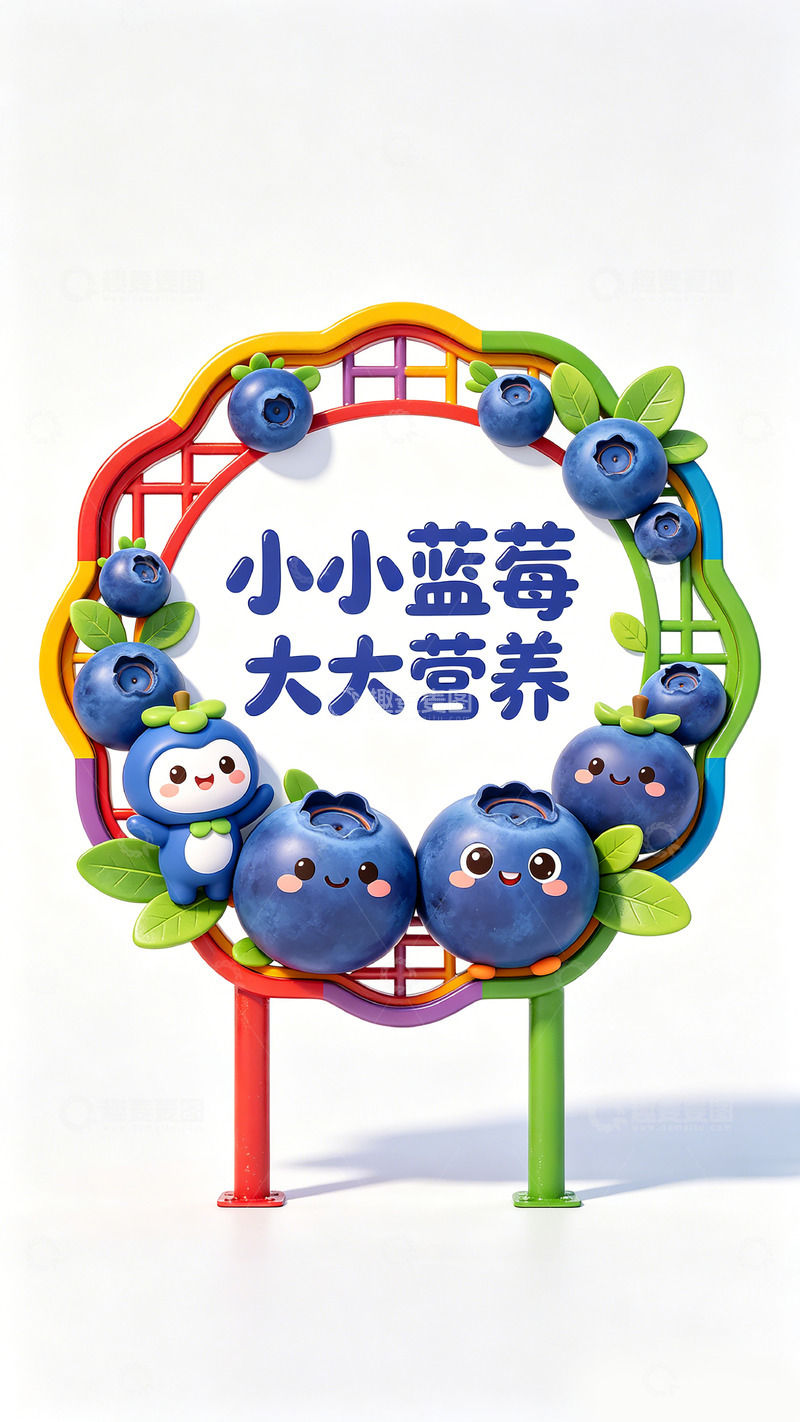 高清大图下载【趣麦麦图】卡通蓝莓营养宣传牌景观标识牌设计