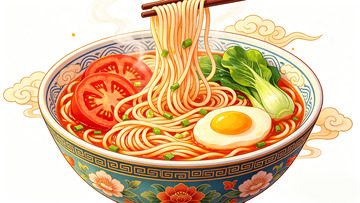 手绘面条美食插画