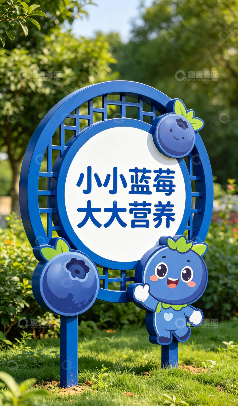 高清大图下载【趣麦麦图】蓝莓卡通宣传牌景观标识牌设计