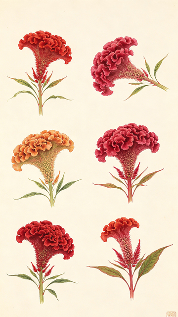 彩色手绘鸡冠花插画设计素材