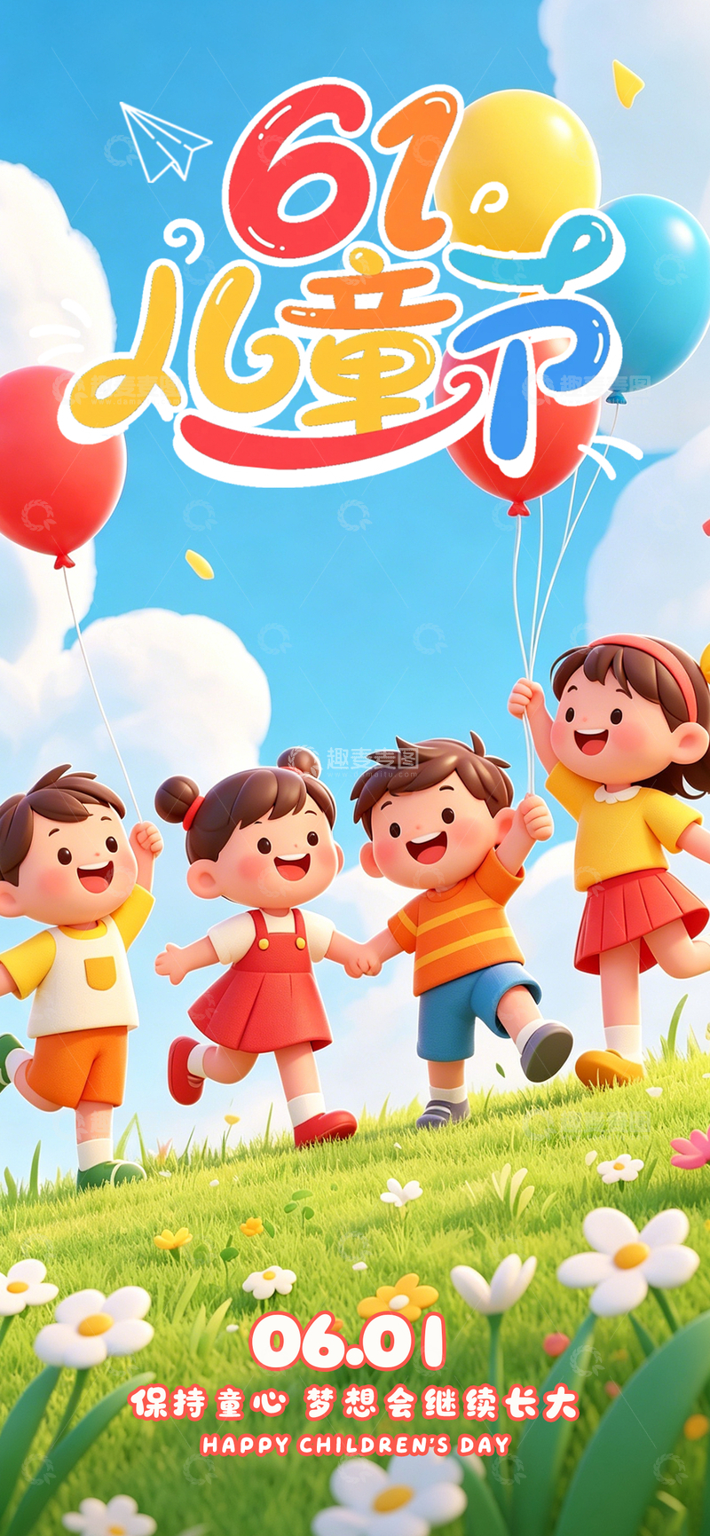 源文件下载【趣麦麦图】卡通风六一儿童节庆祝海报设计素材