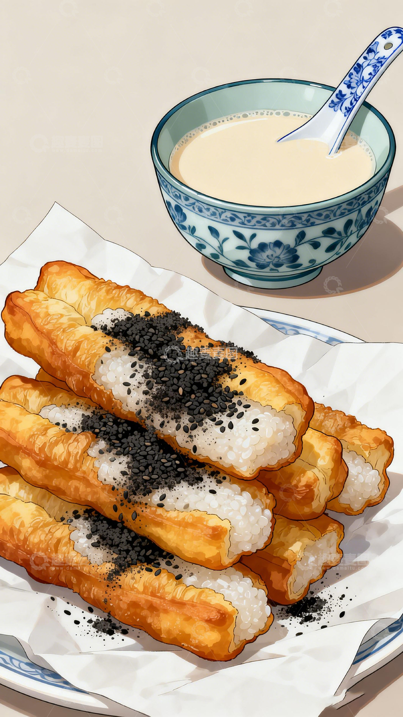 高清大图下载【趣麦麦图】插画风格早餐美食组合