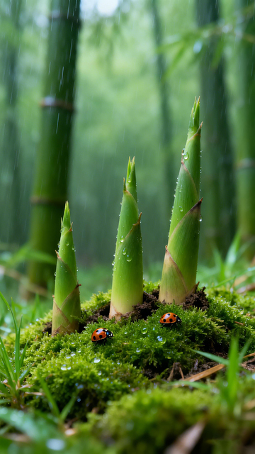 雨后竹林笋虫景