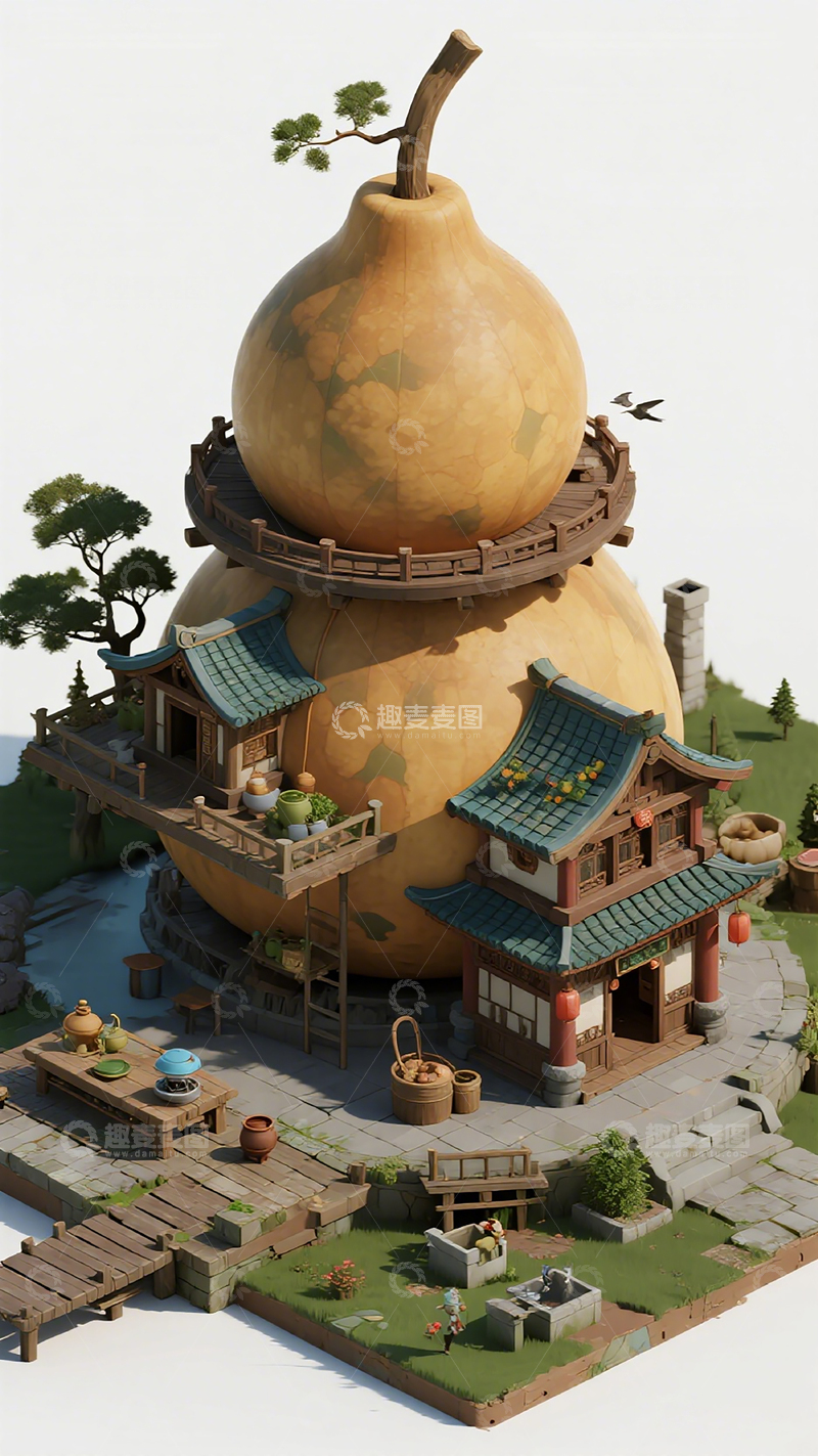 高清大图下载【趣麦麦图】-葫芦建筑古风庭院