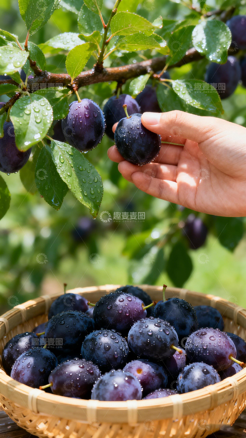 高清大图下载【趣麦麦图】采摘李子硕果满篮