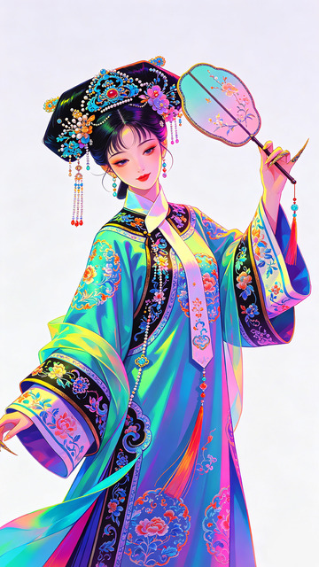 彩绘古风女子服饰插画