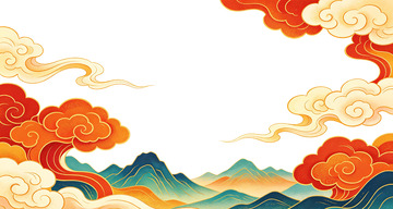 国风山水画云彩装饰图案