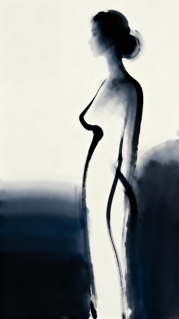 水墨人物背影艺术画作