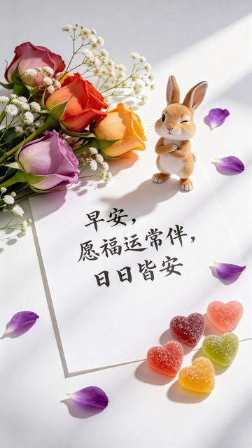 一束玫瑰满天星和兔子