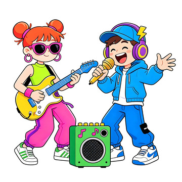 卡通儿童音乐演奏插画免扣元素