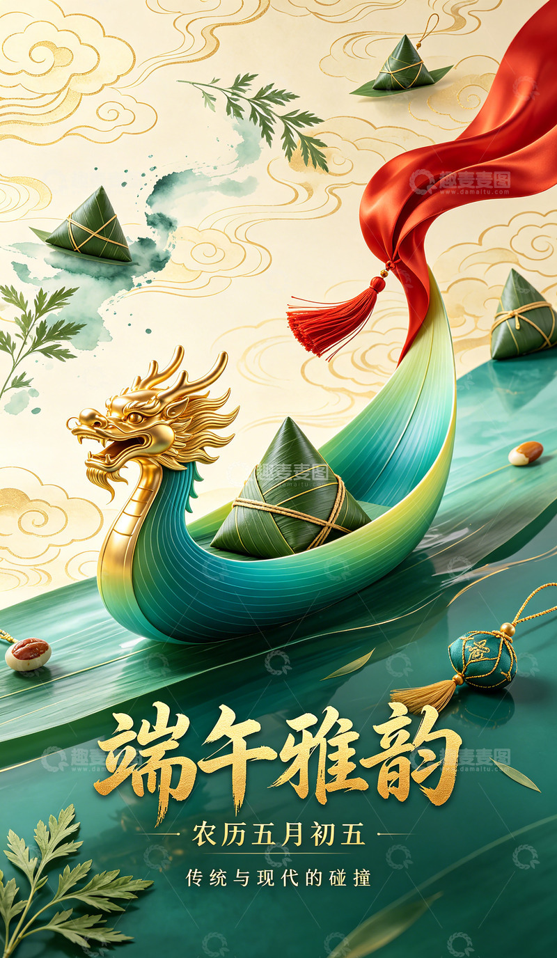 高清大图下载【趣麦麦图】端午雅韵古风龙舟粽香