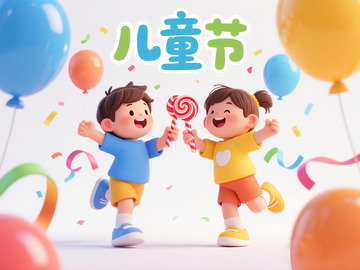卡通儿童节快乐庆祝场景