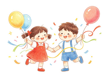 欢乐童年气球庆祝插画