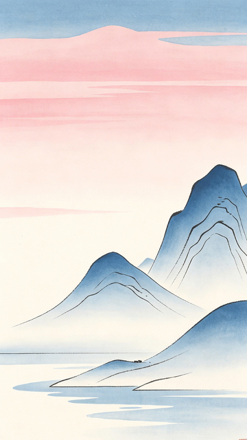 山水画日落风光水墨画