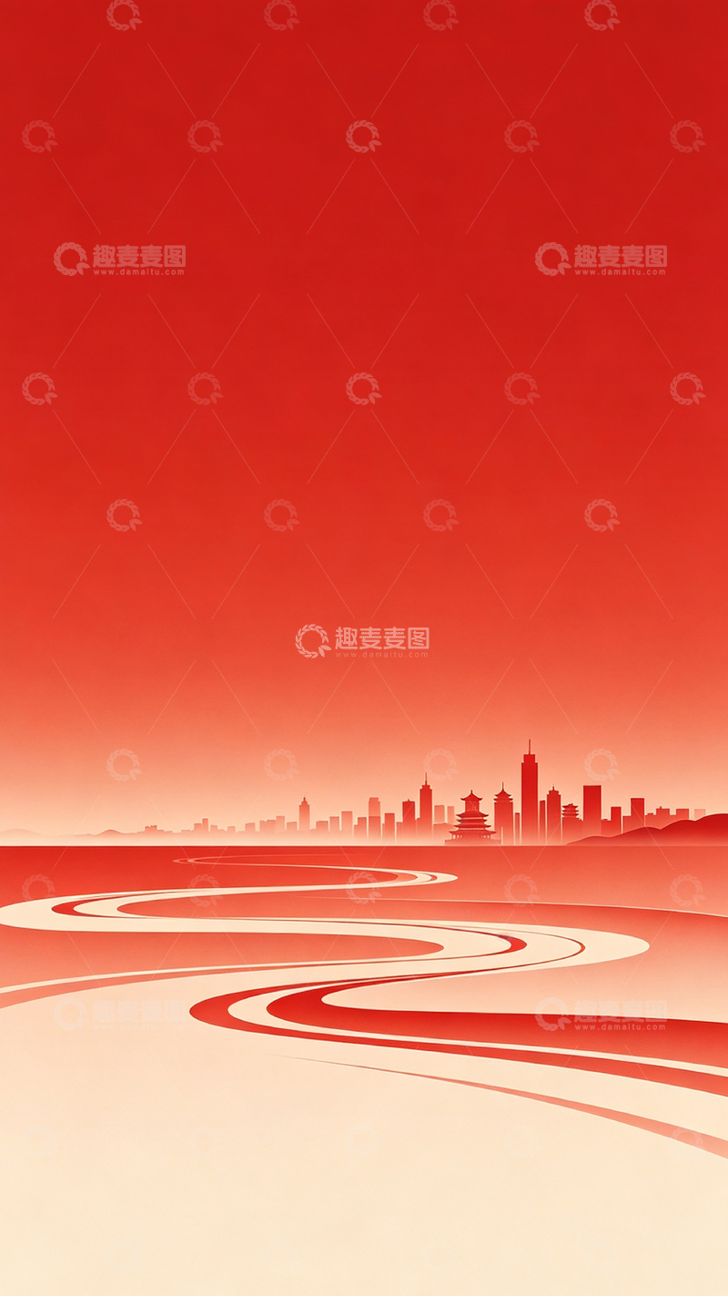 高清大图下载【趣麦麦图】红色城市剪影抽象画