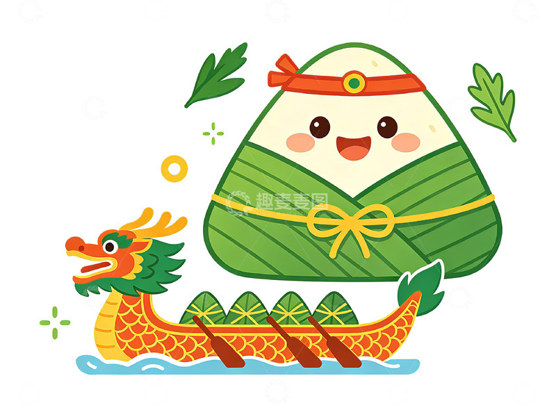 高清大图下载【趣麦麦图】卡通粽子龙舟插画