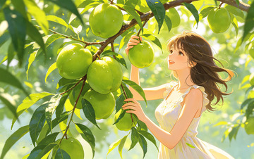 夏日果园采摘青枣插画