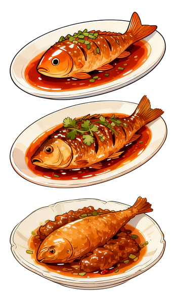 手绘风格中餐美食红烧鱼