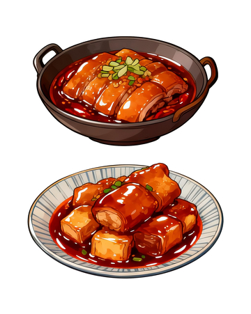 手绘风格中餐美食红焖猪蹄