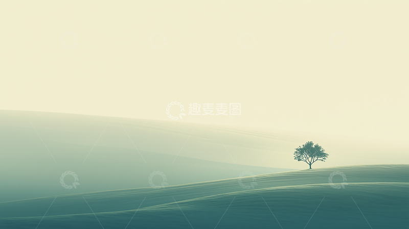 高清大图下载【趣麦麦图】-起伏山丘上的孤单树影