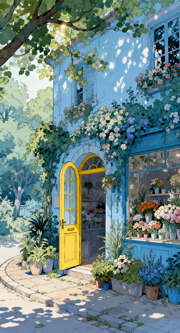 田园风花店插画素材
