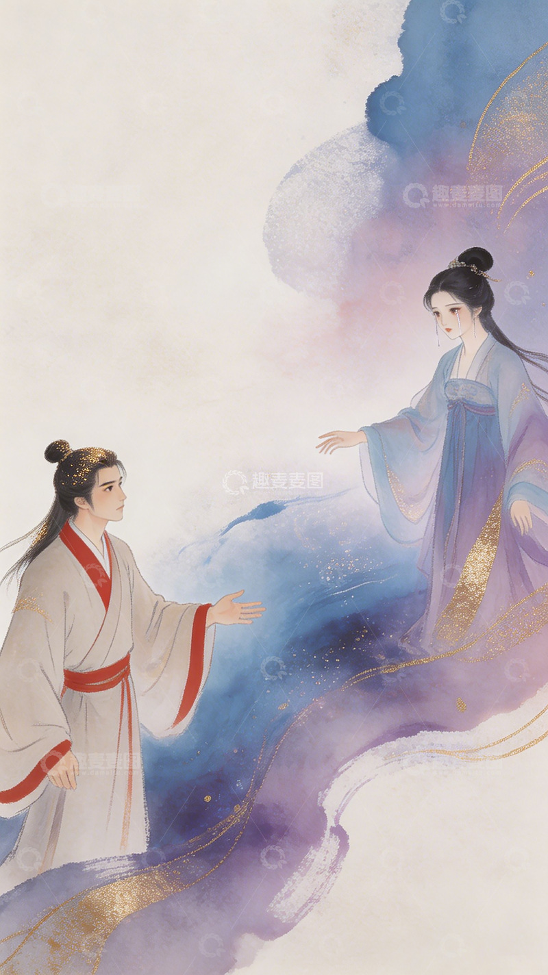 高清大图下载【趣麦麦图】七夕水墨插画